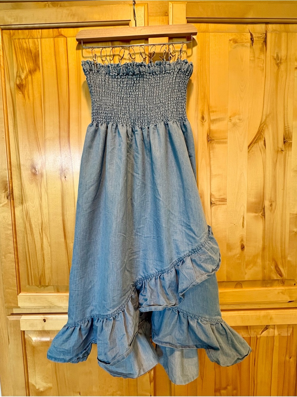 Denim Blue Smocked Ruffle Women’s Dress